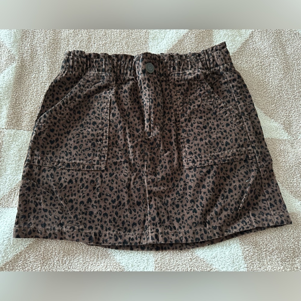 Corduroy Leopard Print Skirt